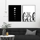 Плакат в минималистическом стиле с изображением полной луны, черная, белая луна, фазы, принты, цитата на солнечной системе, картины на холсте для декора гостиной