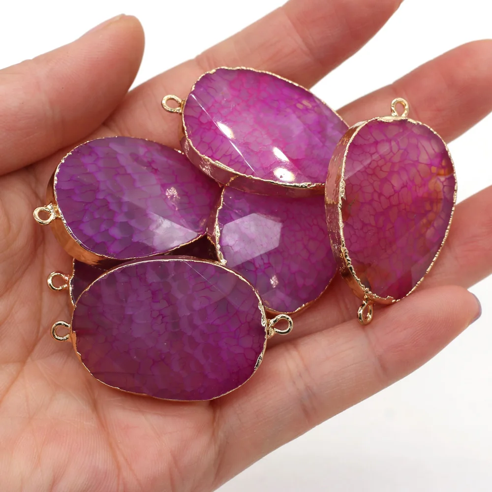 Hot Sale Natural Gem Stone Pendant Connector Faceted Charms for DIY Necklace Jewelry Making Supplies 25x40mm |