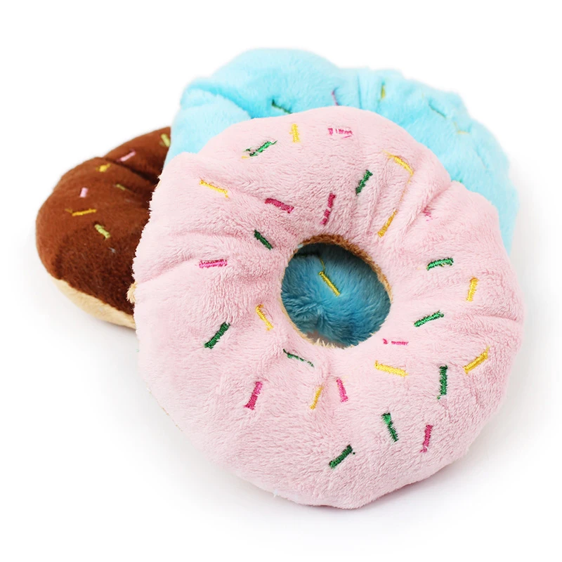 

11cm Pink Coffee Color Pet Dog Chew Throw Toys Sightly Lovely Pet Dog Puppy Cat Squeaker Quack Sound Donut Play Toys For Dogs