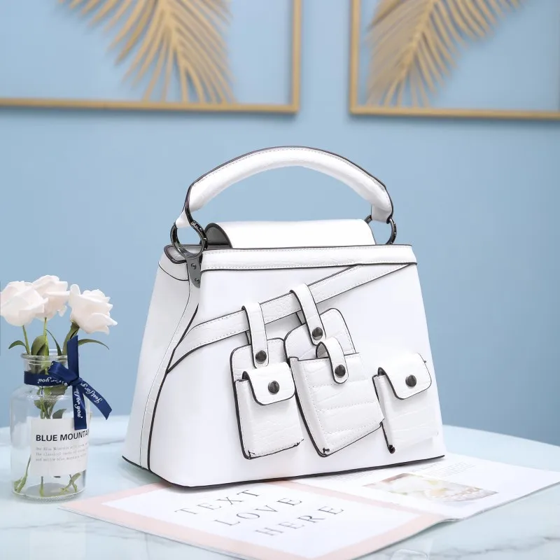 

2021 New Designer Women Pu Leather Spliced Denim Shoulder Bag Pockets Packing Totes Handbag Colors Mixed Satchels Crossbody Bags