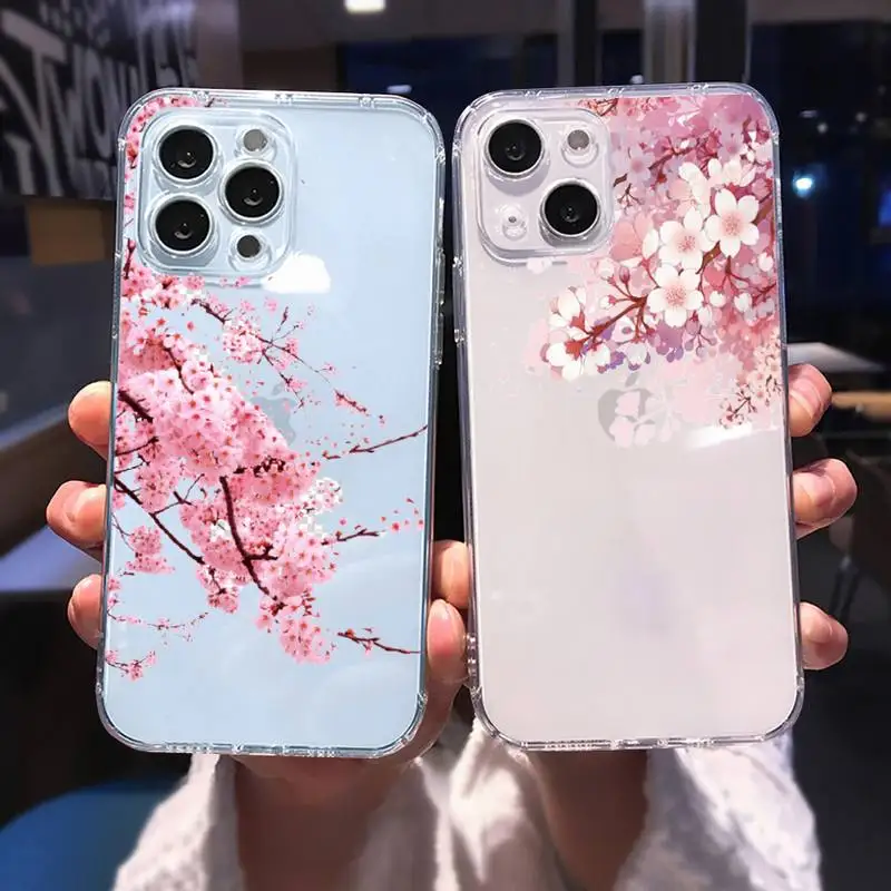 

Cherry blossoms Phone Case For iphone 13 12 11 8 7 plus mini x xs xr pro max Transparent soft