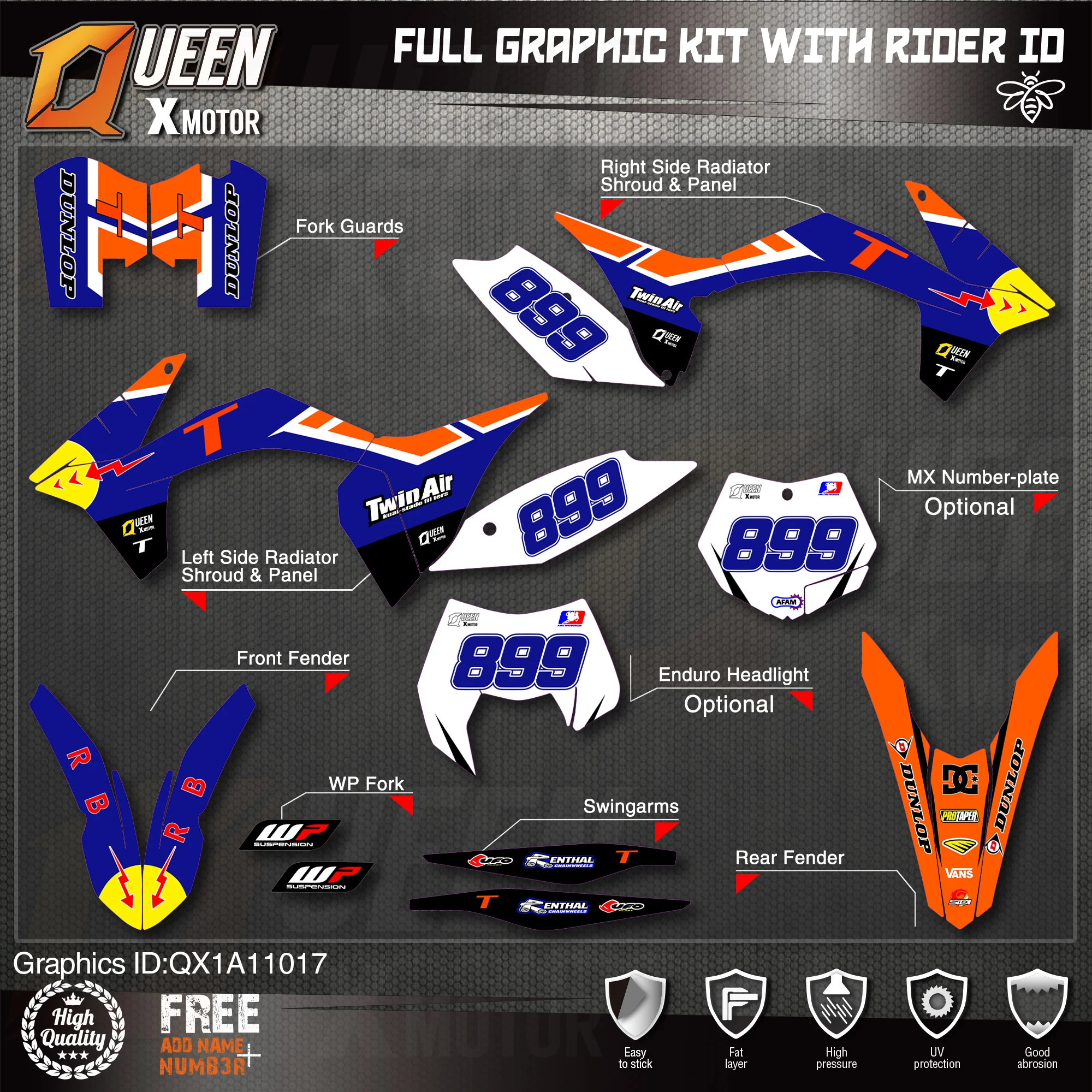 QUEEN X MOTOR Custom Team графические наклейки Набор наклеек для KTM 2011 2012 SX SXF 2013 EXC Φ