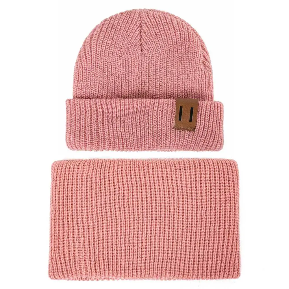 pink Зимняя женская шляпа, шарф, воротник, костюм, теплый вязаный костюм для мальчиков и девочек 0-3 лет, детское кольцо для шляпы, шарф, модная одежда для родителей и детей, унисекс - Цвет: pink