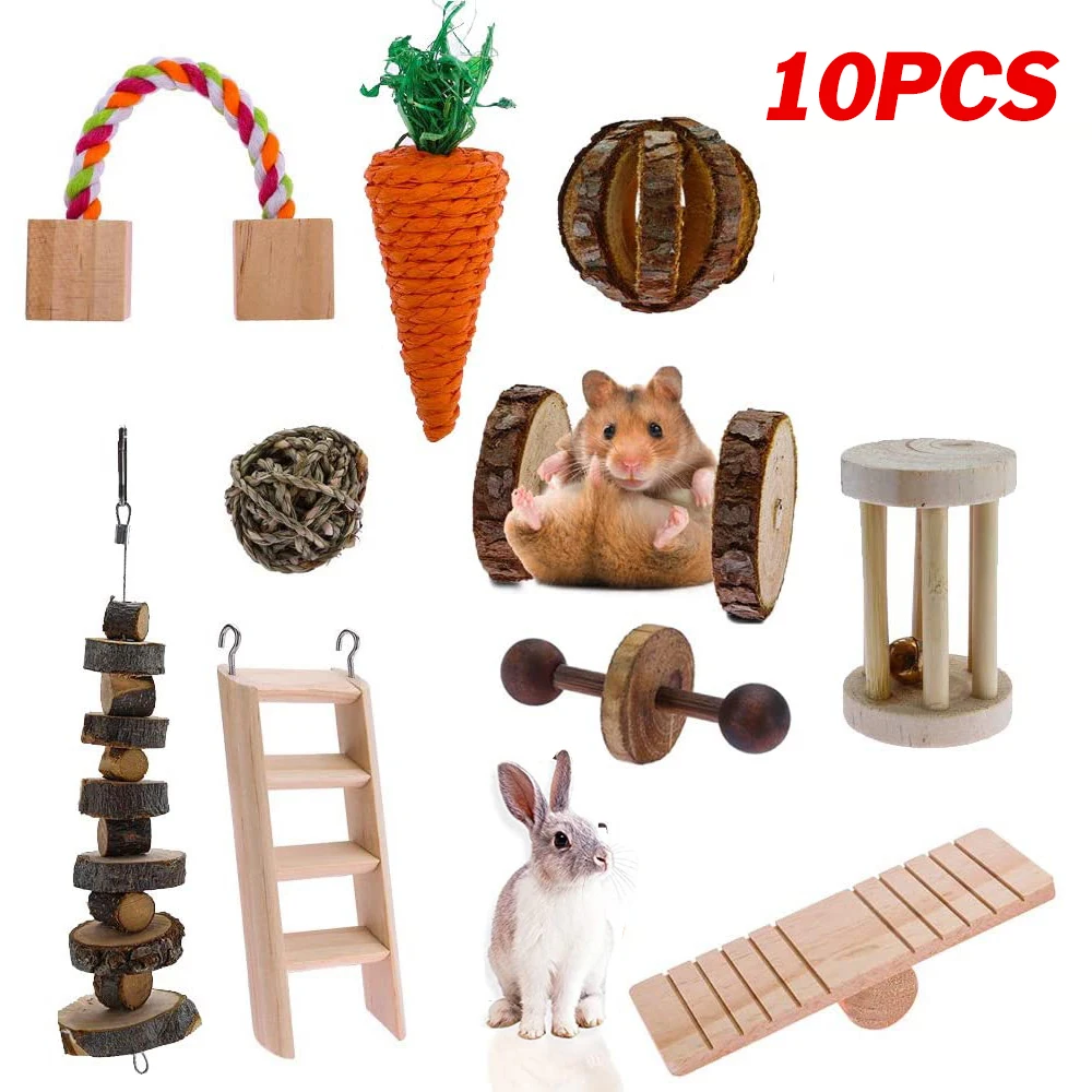 

10pcs Hamster Chew Toys Chinchilla Pet Teeth Care Accessories Natural Wooden Pet Chew Toys Molar Tools Small Animals Supplies