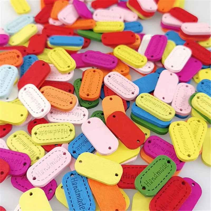 

100Pcs/Pack Oval "Hand made" Wood Button Sewing Accessories Decoration Buttons Handmade Scrapbooking Craft DIY