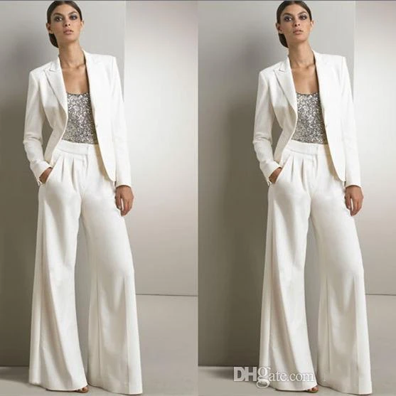 

Jumpsuits 2021 Mother of the Bride Dresses Sequins Long Sleeve Wedding Guest Pants Suit With Jacket Mothers Groom Wear