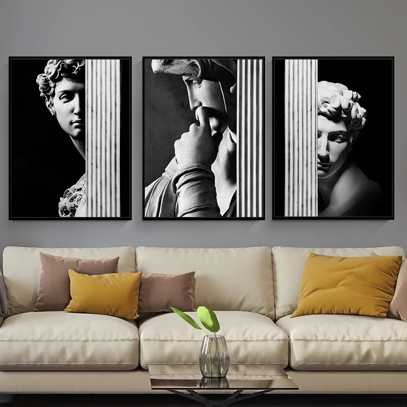 Скульптура Дэвида абстрактная художественная черно-белая печать на холсте