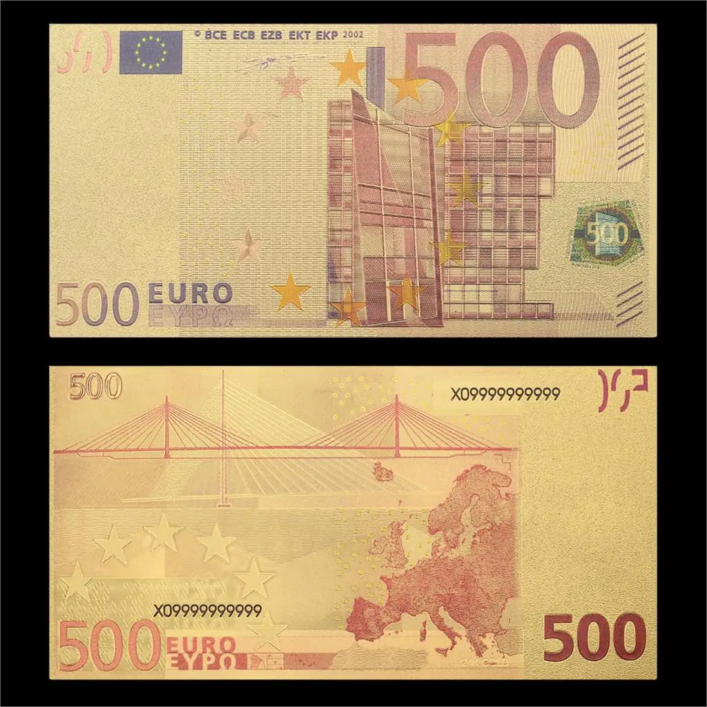 M006G-500 Цветные европейские золото banknotes 10 Банкноты евро в 24k Золотая фольга поддельные деньги для коллекции 5 20 50 100 200 500 Упаковка из 2 шт - Цвет: M006G-500