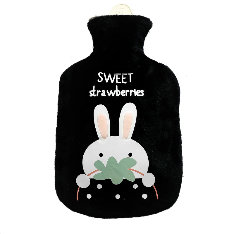 Black-Rabbit Большая сумка для горячей воды, грелка для рук, зимняя грелка, 1000 мл, контейнер, наполненный водой, резиновая подкладка, грелка для рук - Цвет: Black-Rabbit