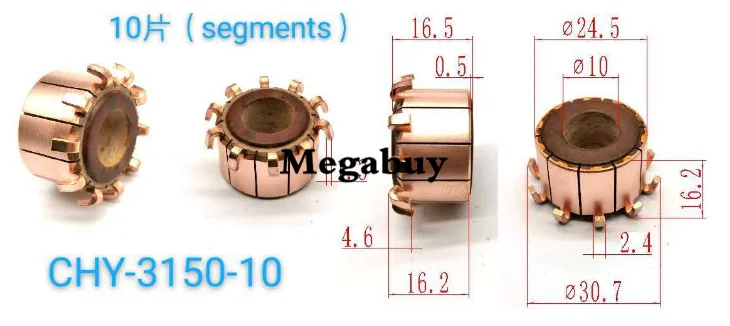 

10*24.5*16.5mm 10P Teeth Copper Hook Type Electrical Motor Commutator