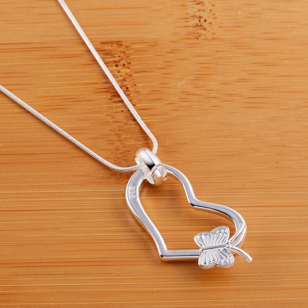 

Zircon Fashion 925 Sterling Silver Necklace Pendant High Quality Retro Butterfly Heart Choker Charm Link Chain Jewelry Gifts