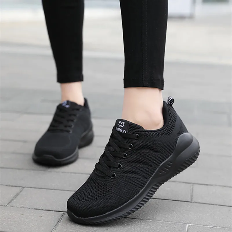 

Women Running Shoes Breathable Casual Shoes Lace Up Soft Fitness Stability Shock Absorption Knitting Walking Trendy Pink Mujer