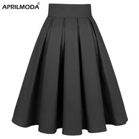 2021 y2k clothes solid color cotton black casual skirt beach high waist 50s 60s retro vintage swing pleated skater plus size