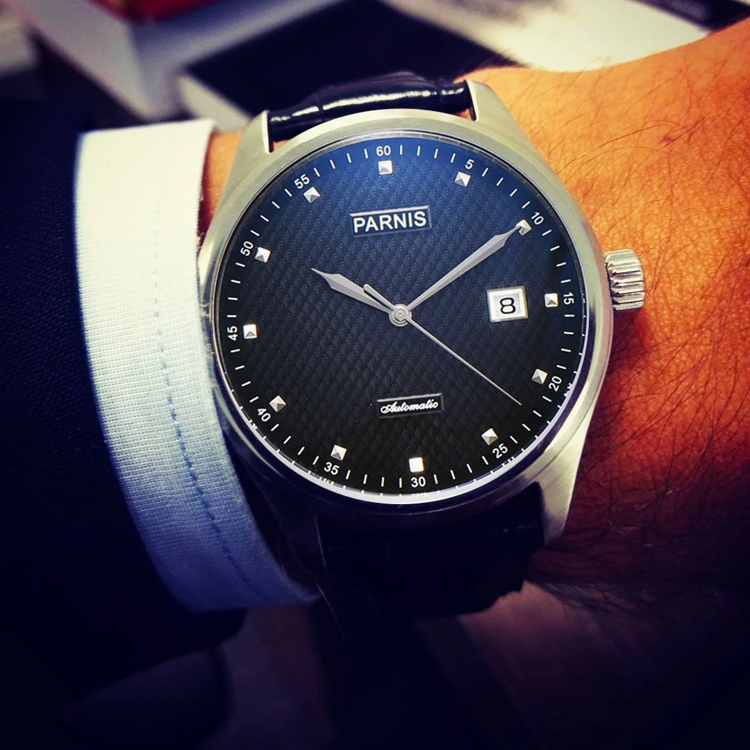 43 мм часы Для мужчин Парнис s автоматические с черным циферблатом