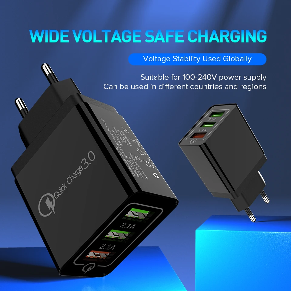 Venroii 3 USB зарядное устройство для мобильного телефона QC3.0 EU разъем для iPhone XR X Xiaomi Смартфон быстрая зарядка для huawei Быстрая зарядка