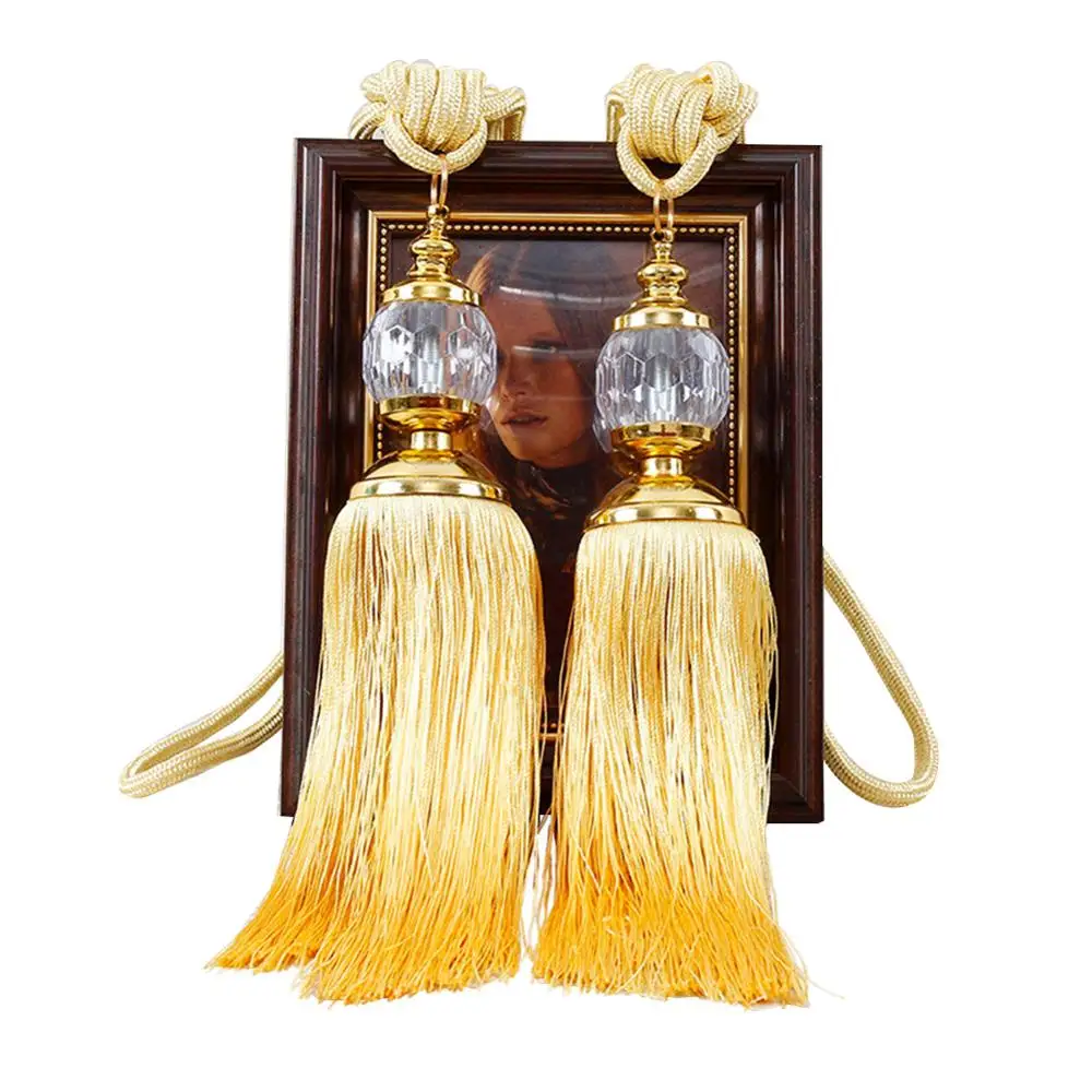 1Pair Holder Wall Euro Faux Crystal Tassels Fringe Curtain Tieback Rope Window Drapes Decor curtains tieback door hanger wall