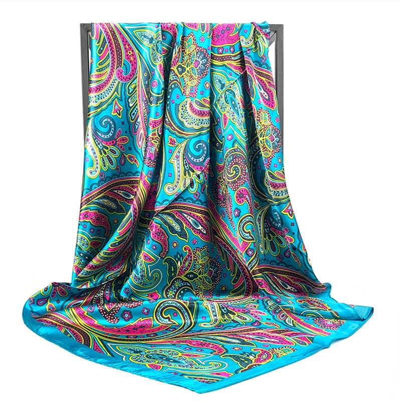 Foulard en soie de marque rétro pour femme  bandana à motif bohème  carré  Hijab  bandeau