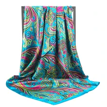 Bufanda de seda de marca Retro para mujer, bandana cuadrada con patrón bohemio, Hijab, diadema, silenciador, 90x90cm, novedad de 2022