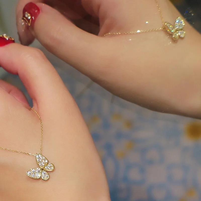 

925 стерлингового серебра 14K, покрыто настоящим золотом, новый дизайн Популярные Маленькая бабочка подвеска ожерелье из циркона квадратной ц...