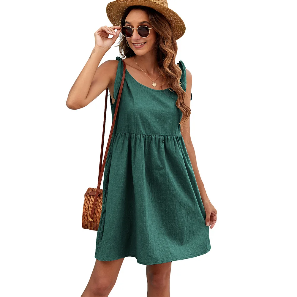 

The summer of 2021 Europe and America leisure band doll skirt cotton linen dress female
