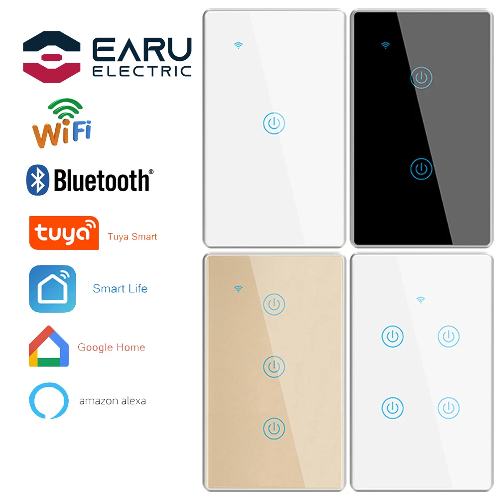 

Умный настенный сенсорный выключатель US 1-4 Gang WiFi Bluetooth с алюминиевой рамкой, пульт дистанционного управления от Tuya Smart Life Alexa Google Home