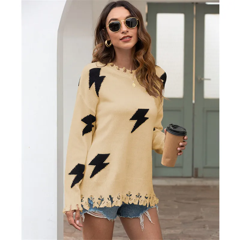 

Plus Size Women Sweaters 2020 Winter Tassel Print Hole Casual Knitted Pullovers