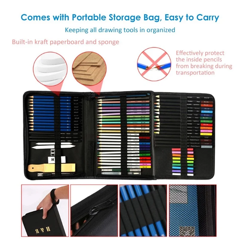 H &amp B 74 шт./компл. профессиональный набор для рисования карандаши художественные