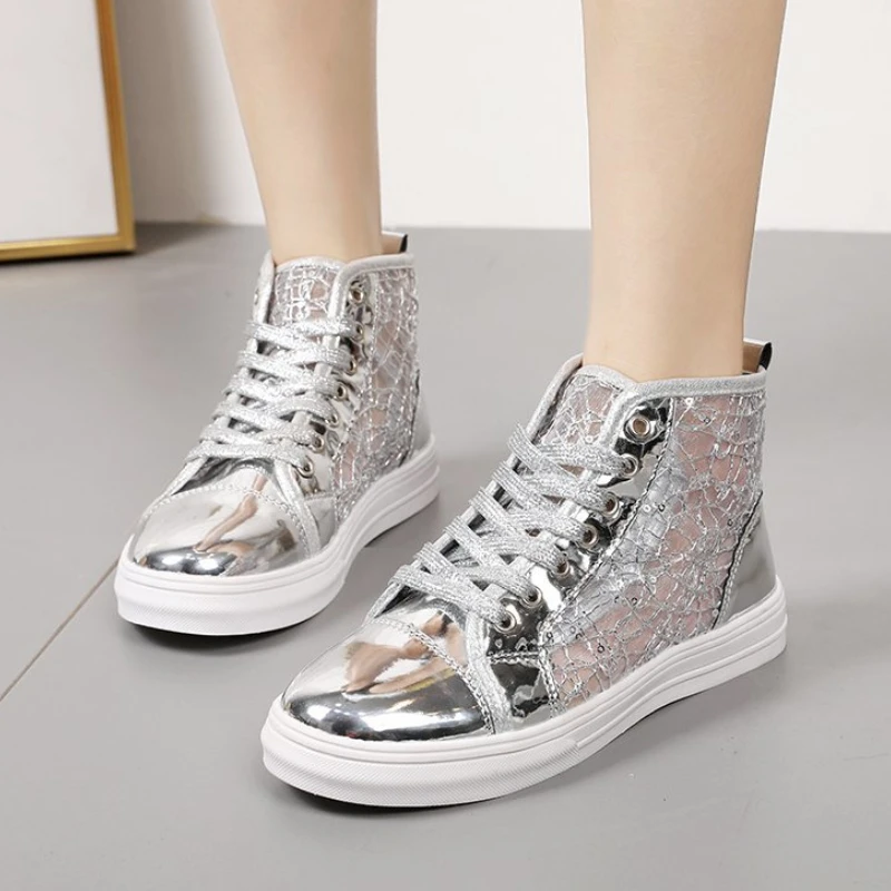 Кроссовки женские сетчатые с круглым носком на толстой подошве