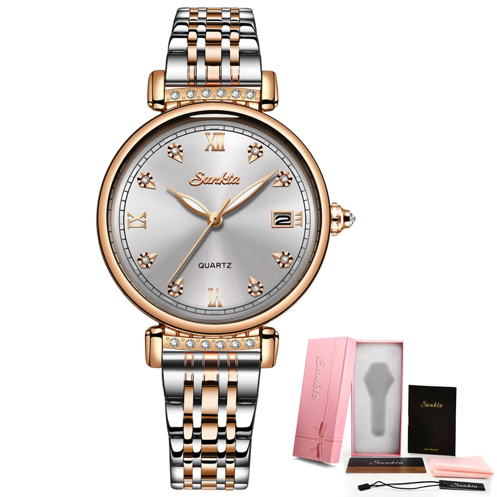 

2020 SUNKTA New Rose Gold Women Watch Business Quartz Watch Ladies Top Brand Luxury Female WristWatch Girl Clock Relogio Feminin
