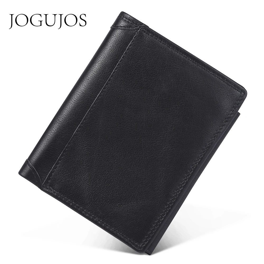JOGUJOS мужской кошелек из натуральной кожи RFID Crazy Horse черный с прострочкой для денег