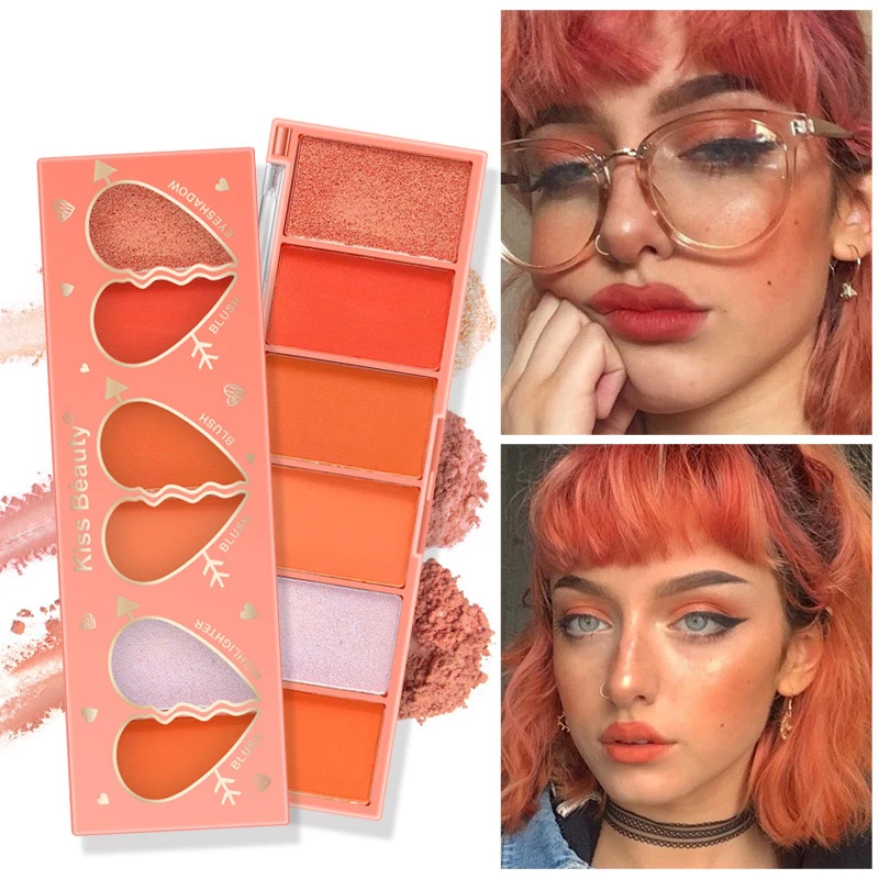 

Blush palette whitening orange nude makeup high gloss eyeshadow six colors rouge blush palette makeup blush makeup products