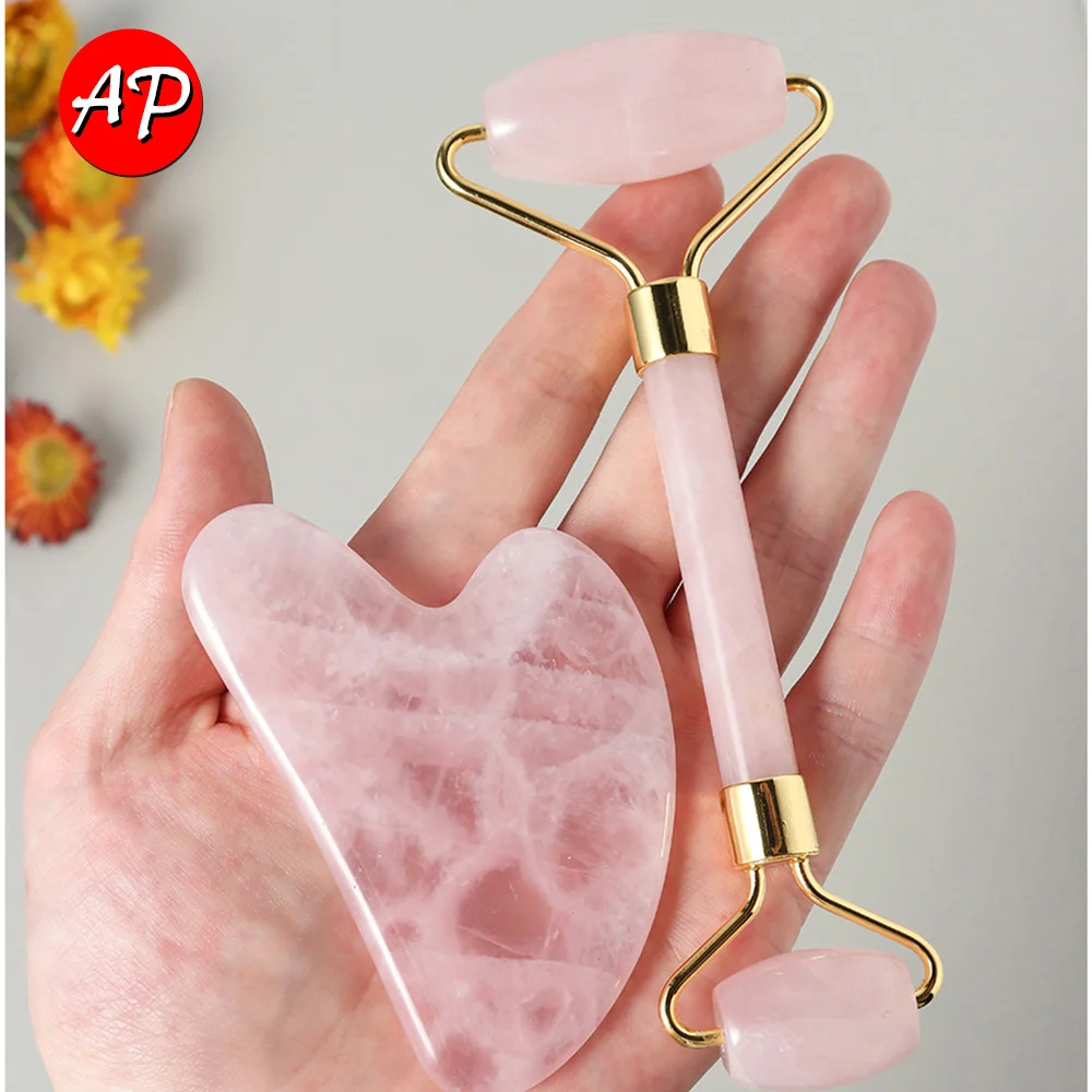 

Natural Crystal Amethyst Face Scraping Board + Rose Quartz Facial Massage And Beauty Massage Crystal Case Beautiful Instrument