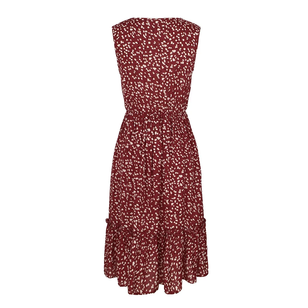 

Women's V-neck Floral Print Dresses Sleeveless High Waist Long Swing Dress for Summer Beach H9