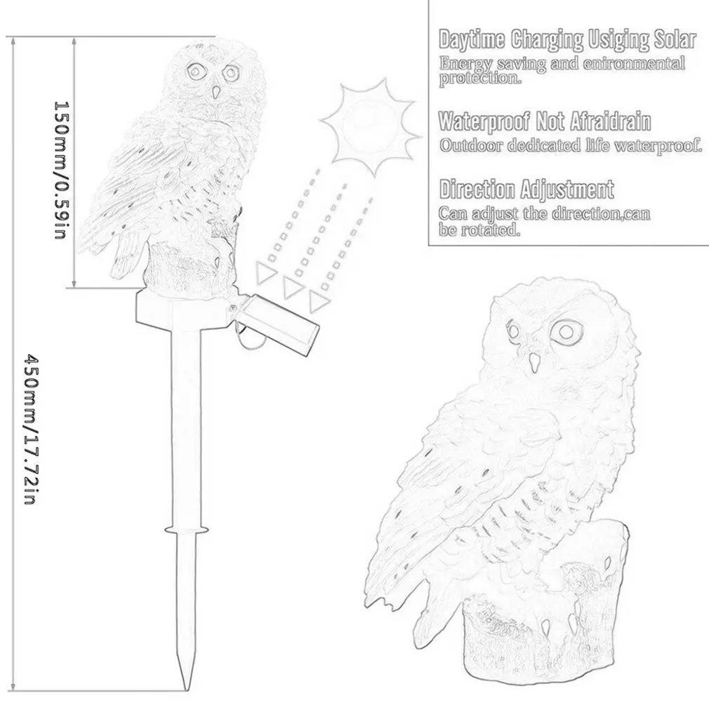 Светодиодный декоративный ландшафтный светильник на солнечной батарее с совами