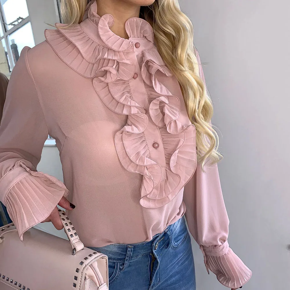 Женский пуловер шифоновая блузка элегантная весна лето модный топ с длинными