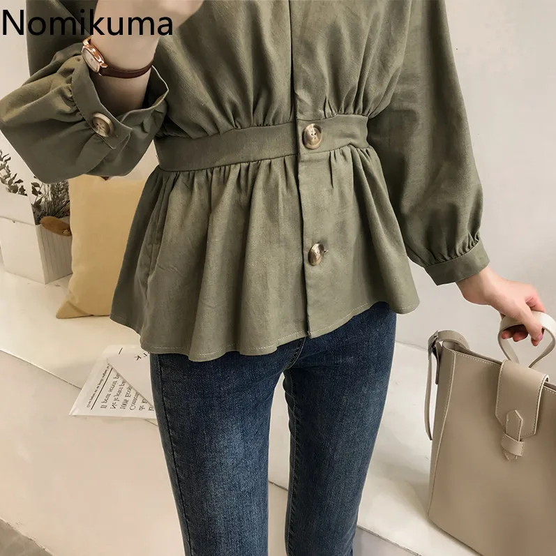 Nomikuma винтажная модная однотонная блузка с v-образным вырезом и длинными рукавами
