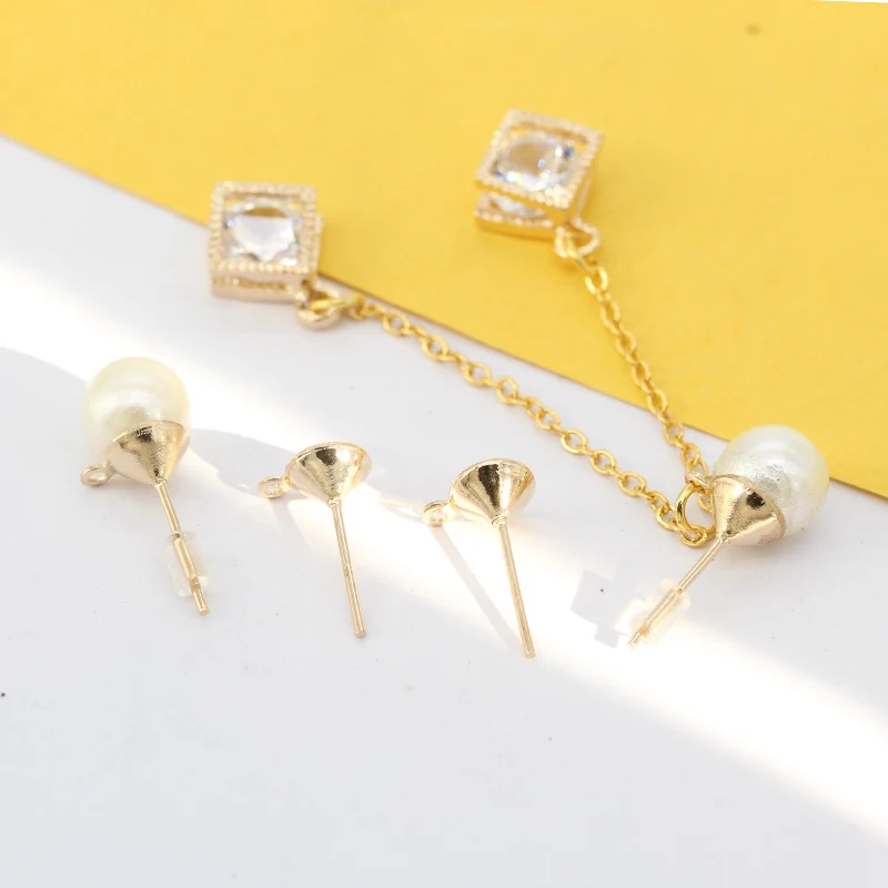 100p Позолоченные Серебряные Металлические Пустые серьги гвоздики для ушей с