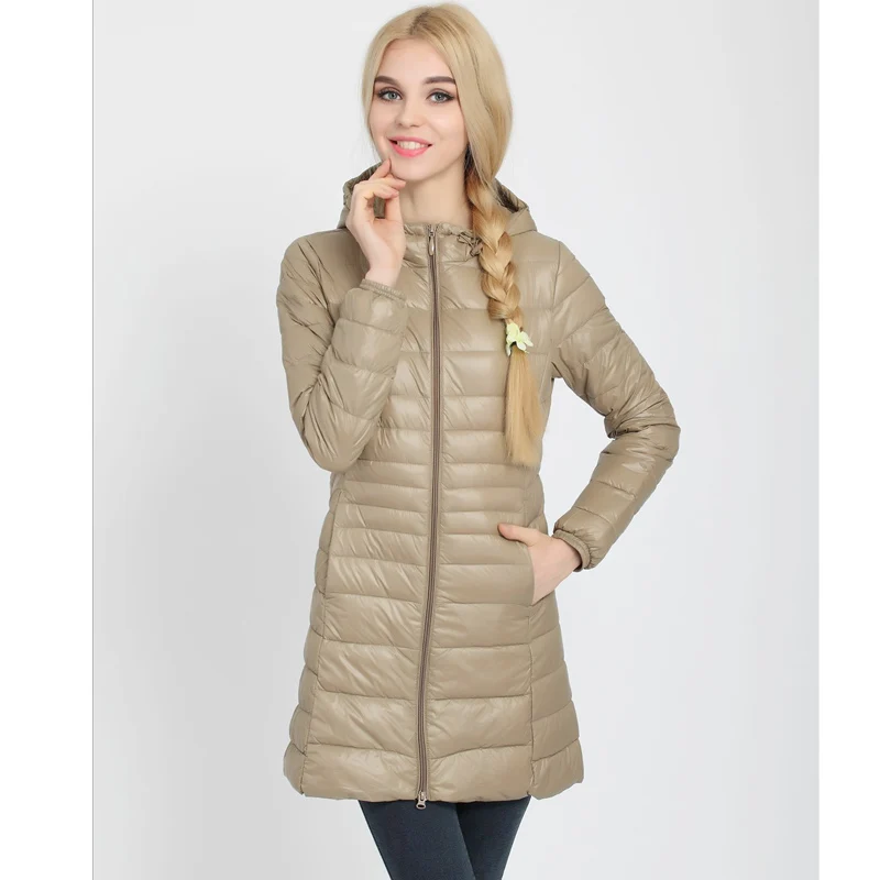 Champagne Hooded S-7XL, Женская куртка, длинный пуховик с капюшоном, верхняя одежда размера плюс, ультралегкий пуховик, осенне-зимняя куртка, повседневное теплое пальто, YD-12 - Цвет: Champagne Hooded