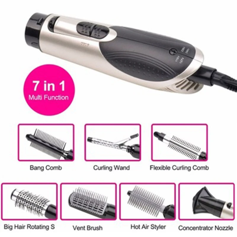 Red Black EU Plug 7 in 1 Multifunction Professional Negative Ion Hair Dryer with Comb Set Curling Wand Straight | Бытовая техника
