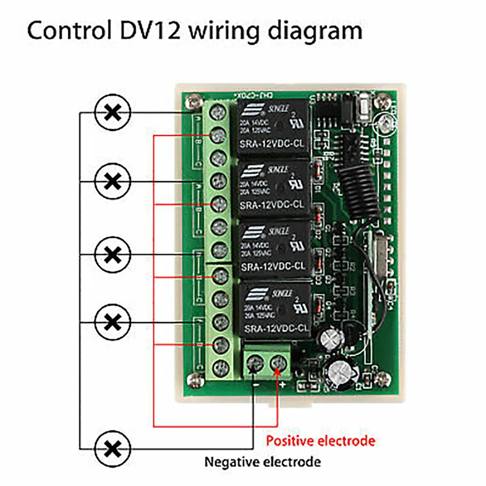 

Receiver Remote Control+Relay Switch Wireless 12V 2 Transmitter 20A 4CH