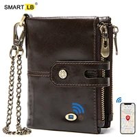 smart wallet bluetooth compatib anti lost genuine leather men wallets with coin pocket chain zipper wallet card holder purse