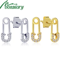 moonmory fashion jewelry 925 sterling silver safety pin wedding earring simple gold stud earring paper stud earring for women