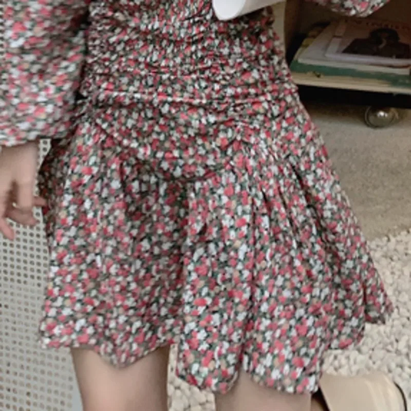 

Vintage Woman Dress 2021 New Spring Slim Long Sleeve Floral Print Dresses French Temperament Waist Fashion Robe Vestido De Mujer