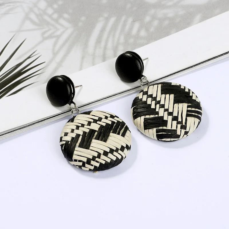 Женские богемные деревянные плетеные соломенные геометрические свисающие