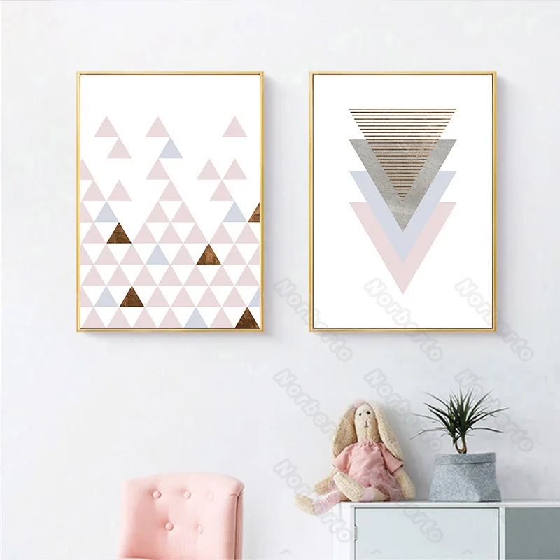 

Nordic Style Canvas Painting Poster Pink White Colors Geometric Patterns Circle Triangle Pentagon Words Dream Home Rooms Decorat