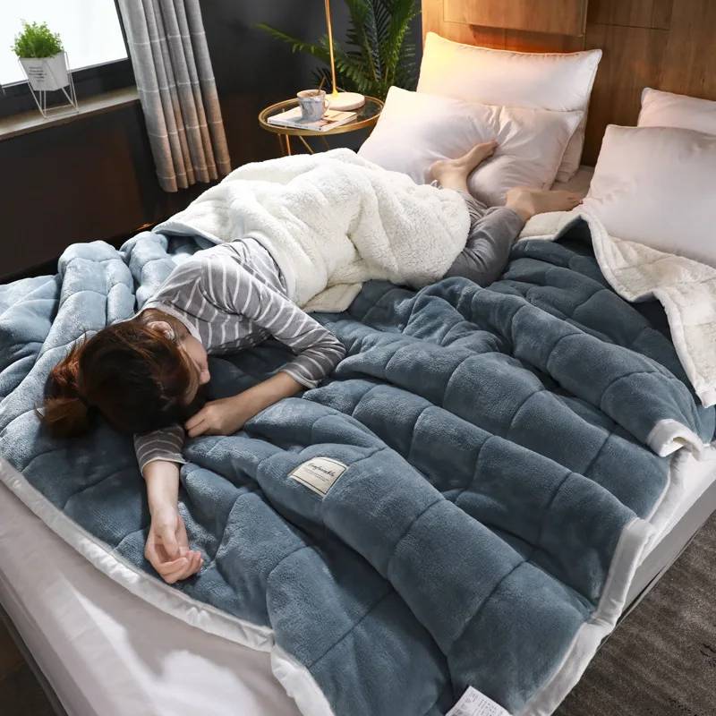 

All Season Home Bed Fleece Winter Blankets Lamb Warm Thicken Bedspread Fluffy Kids Comforter Covering Plaid