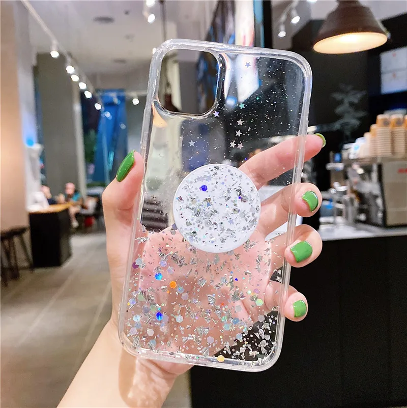 Soft TPU Transparent Bling Phone Case For Samsung A01 A11 A21 A31 A41 A51 A71 A81 A91 A21S M11 5G Glitter Cack Cover Holder | Мобильные