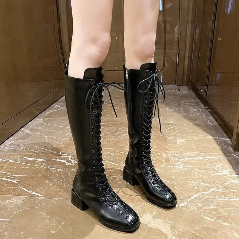 Женские ботфорты из натуральной кожи на низком каблуке Размеры 35 43|Ботфорты| |