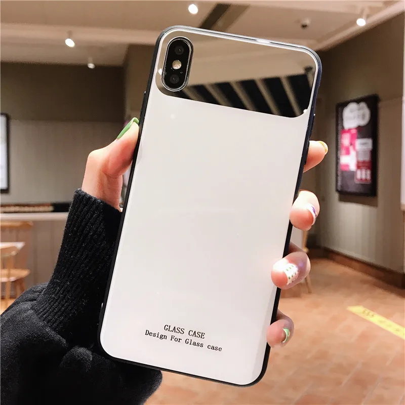 Однотонный зеркальный чехол для макияжа для iPhone XR XS MAX 7 8 Plus TPU+ PC задняя крышка стеклянный чехол для телефона для iPhone X 6 6S Plus 7 8 чехол - Цвет: B