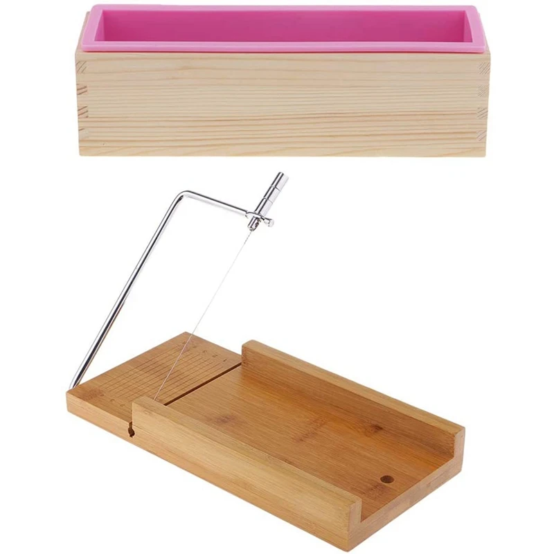 Loaf Soap Cutter with Wire Slicer + 1Pcs Rectangle Silicone Mold Wooden Box for Soap/Cake Making Supplies | Дом и сад